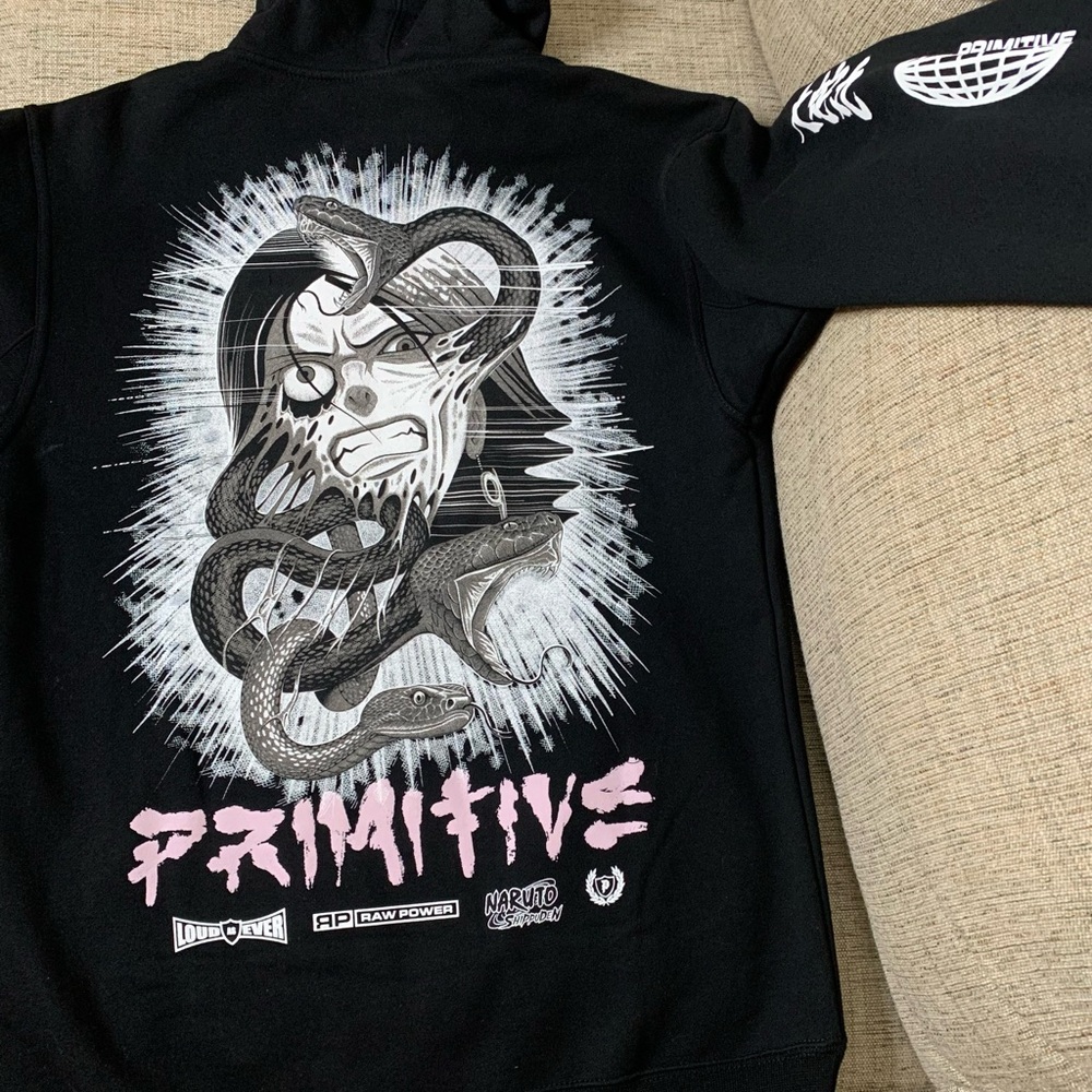 NWT PRIMITIVE x NARUTO Graphic Snake Hoodie in Black/White, Size Small